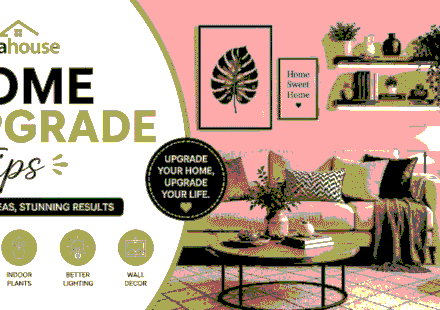 Home Upgrade Tips by Decoradhouse featuring a modern living room with stylish decor, plants, lighting ideas.