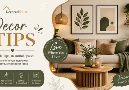 Modern living room with elegant decor tips, cozy furniture, greenery, and Decoradhouse style guide 2026