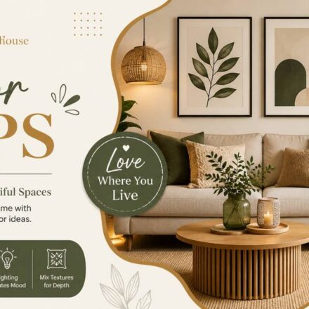 Modern living room with elegant decor tips, cozy furniture, greenery, and Decoradhouse style guide 2026