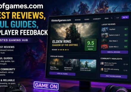 ThinkOfGames.com homepage showing gaming reviews, guides, and news for PC, console, and mobile players