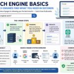 Search engine basics guide showing crawling, indexing, and ranking process in 2026